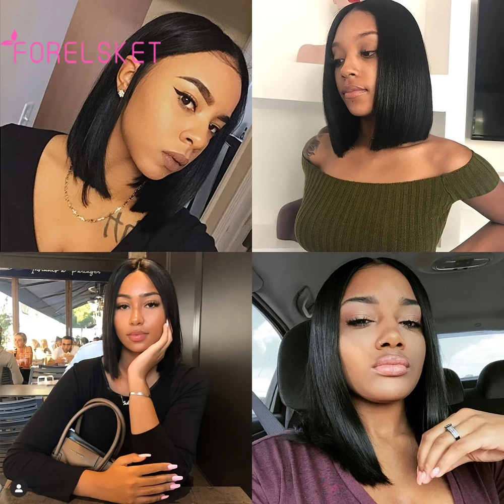 FORELSKET HD Transparent Lace Front Bob Wig 4x4 Lace Closure Bob Wig Human Hair Natural Color Straight 8-16 Inch 150% Density