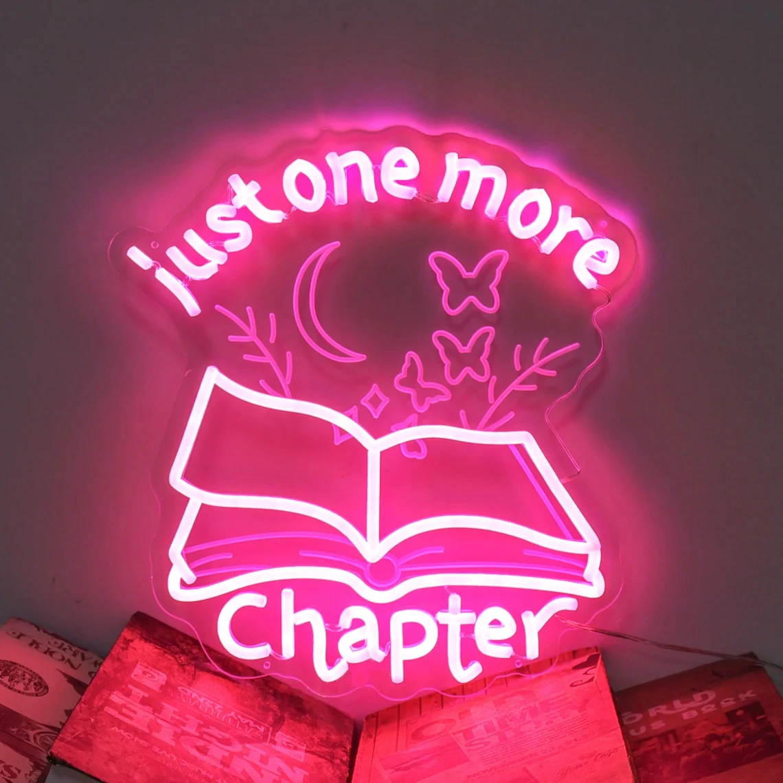 Just One More Chapter Neon Sign Book Wall Art Bedroom Home Bar Sign Library Bookstore Wall Decor Gifts for Bookworms