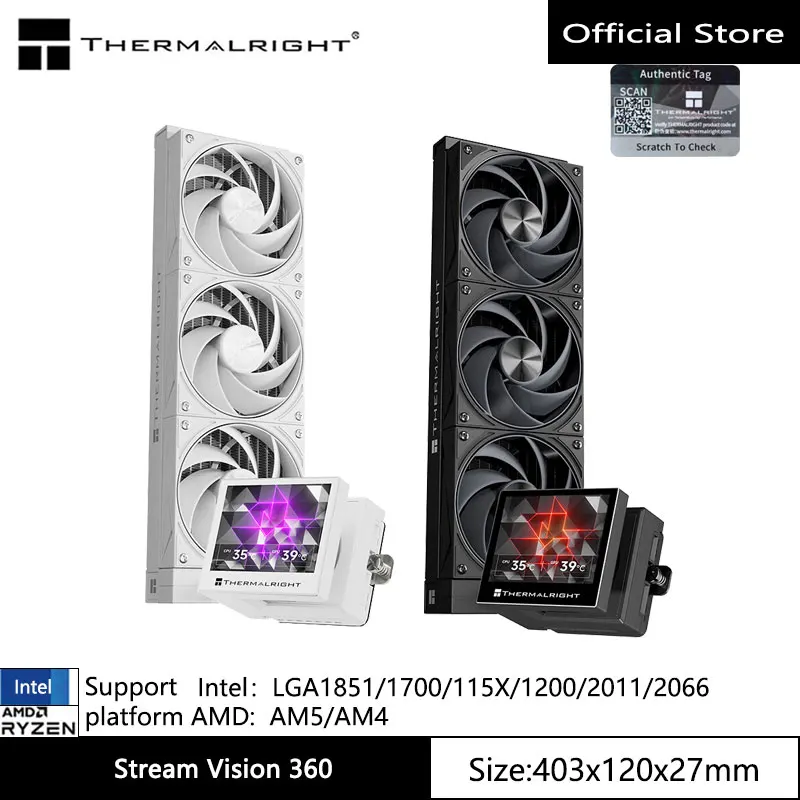 

Интегрированный радиатор водяного охлаждения Thermalright Stream Vision 360, магнитный ЖК-экран с разрешением/3,5 дюйма/680x480/LGA1851/1700