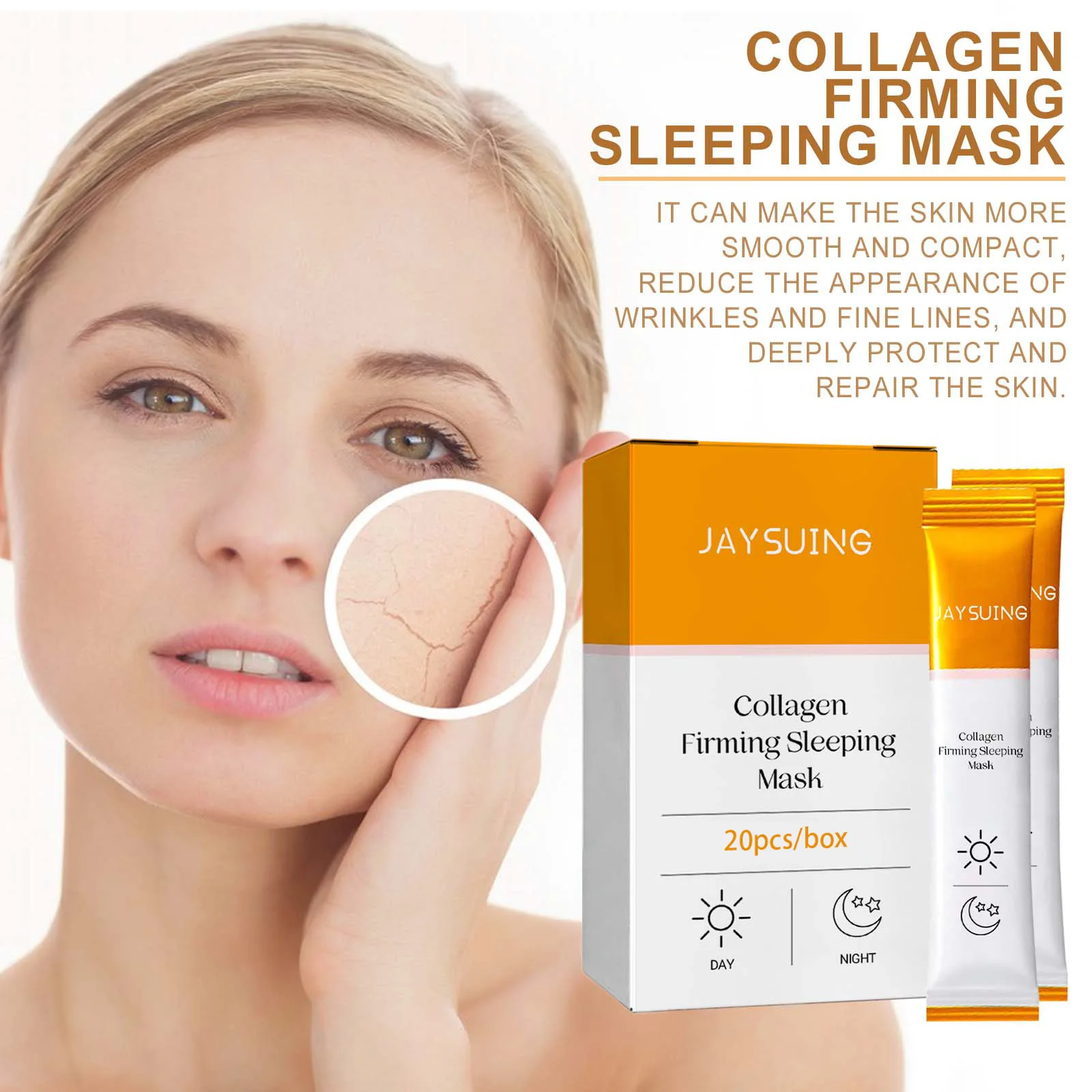 Jaysuing 20pcs Collagen Moisturizing Face Mask Wrinkle Remover Tightening Face Firm Smooth Hydrating Brightening Sleeping Mask