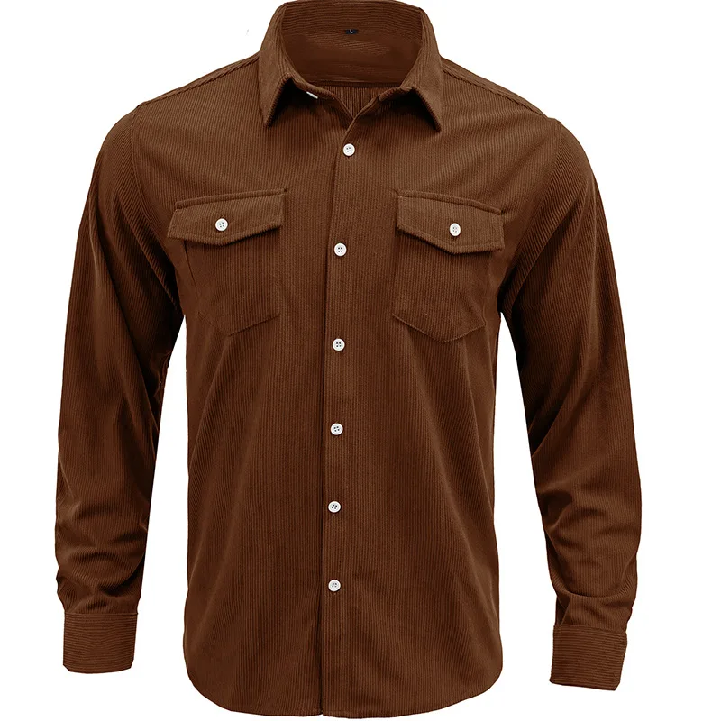 DUYIT Solid Color Single Breasted Corduroy Shirt Men's Autumn New Casual Versatile Long Sleeve Pocket Shirt Cardigan