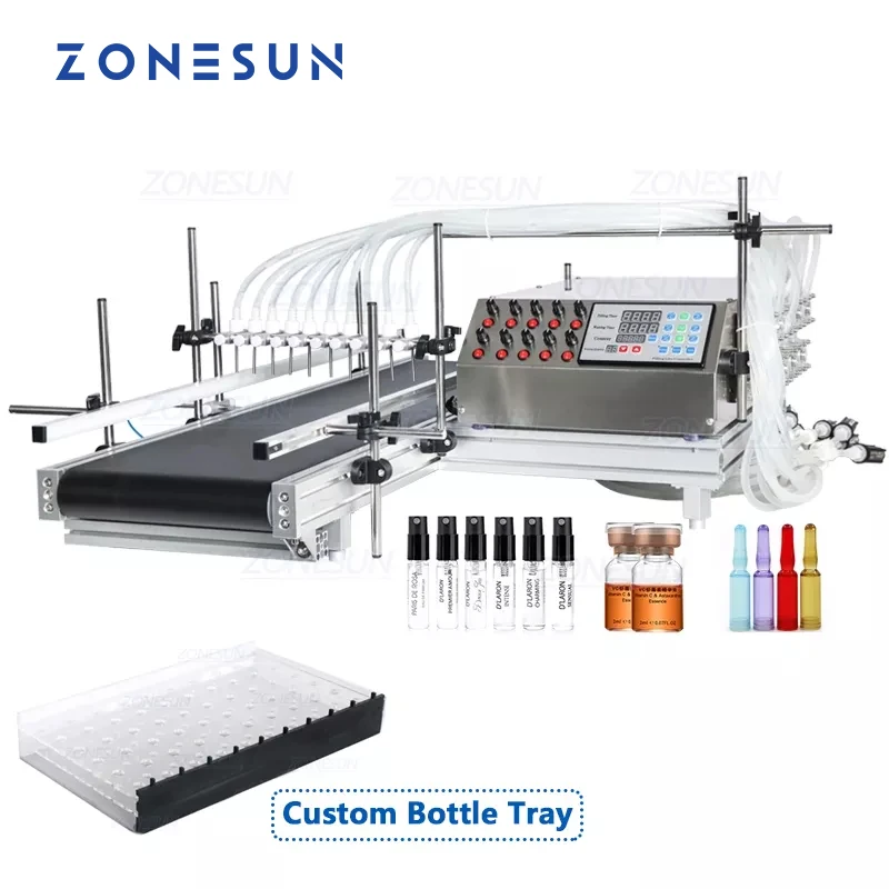 ZONESUN ZS-DTPP10B 10 Heads Vaccine Ampoule Pharma Vryo Vial Bottle Peristaltic Pump Liquid Filling Machine With Conveyor Belt