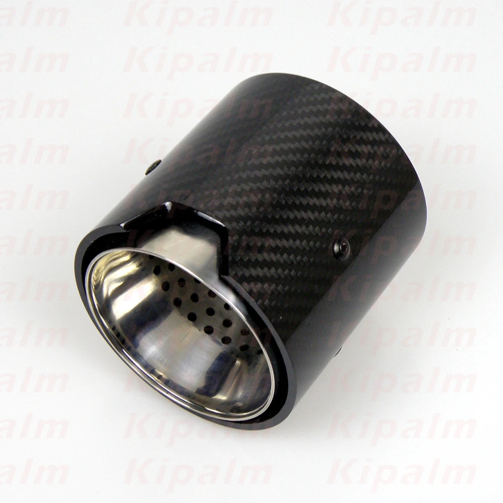 

1 Piece 90mm Length Glossy Carbon Fiber Exhaust Tip M Logo Muffler Tip Silver 304 Stainless Steel for BMW Muffler Nozzle