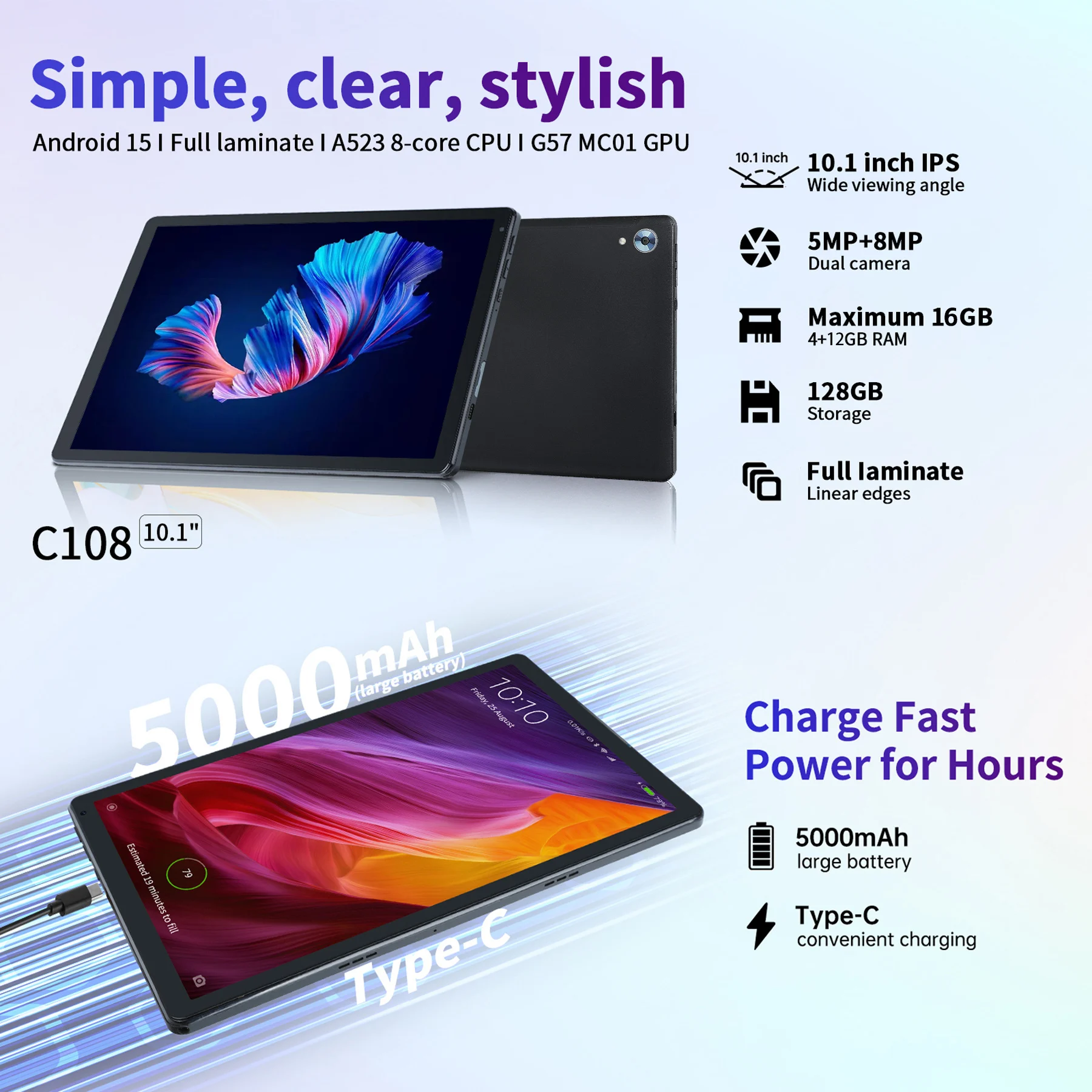 Tablet da 10 pollici Android 14 16 GB RAM 128 GB ROM 1 TB Espandi Octa-Core Widevine L1 con tastiera mouse stilo per lavoro, Leran