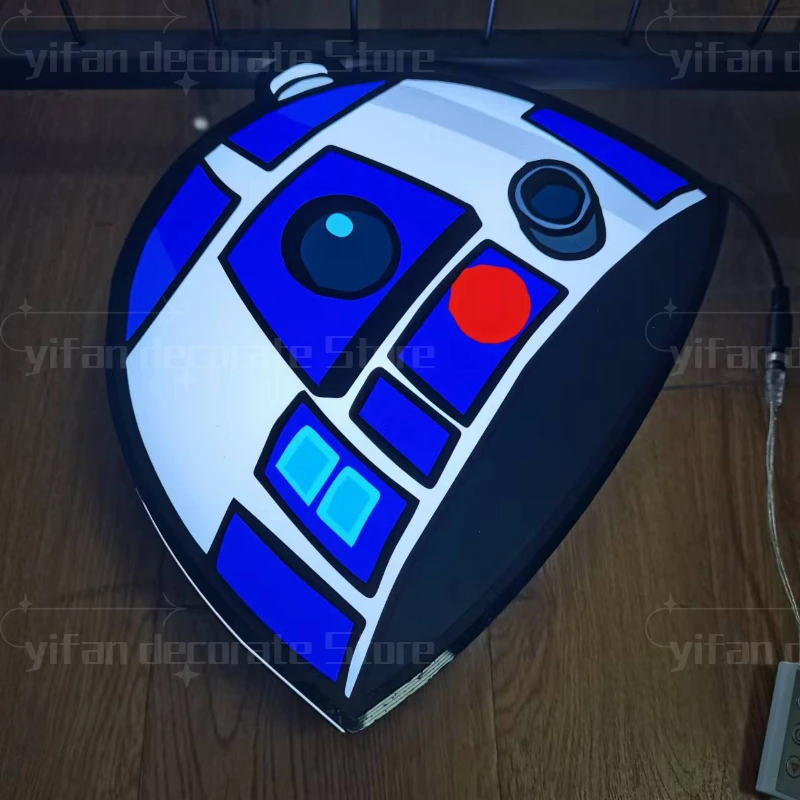 R2D2 Gaming Logo Lightbox Light Sign Custom Wall Decor for Business Shop Hanging Art 12 Inch Kids Nightlight 3D Print Gift Light