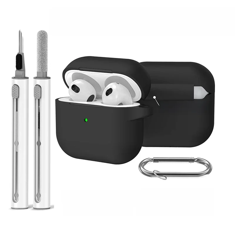 Étui AirPods 3 pour écouteurs de 3e génération, étui de protection avec trou de crochet, housse en Silicone, coussinets d'oreille avec Kit de nettoyage