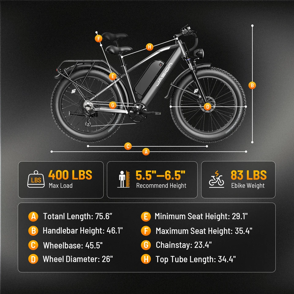 Jasion Electric Bike for Adults 26",  E-Mountain Bicycle, Fat Tire Ebike, 48V 15Ah Removable Battery, 7 Speed and Front Suspension with Rear Rack, UL2849 Certified, Gray image 7
