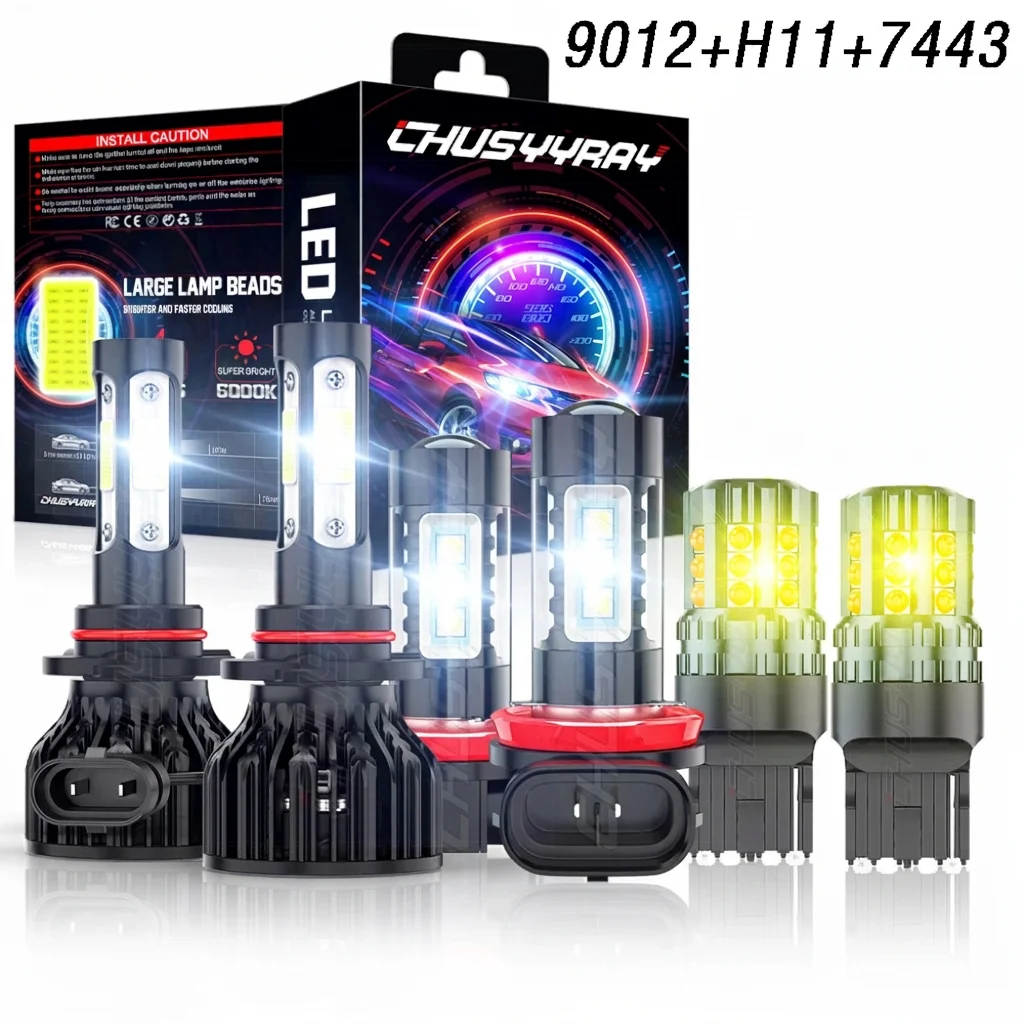 FOR Fiat 500 2012-2019 -Combo 6000K LED Headlight + Fog Light + DRL Light Bulbs 100W 6000K 10000LM