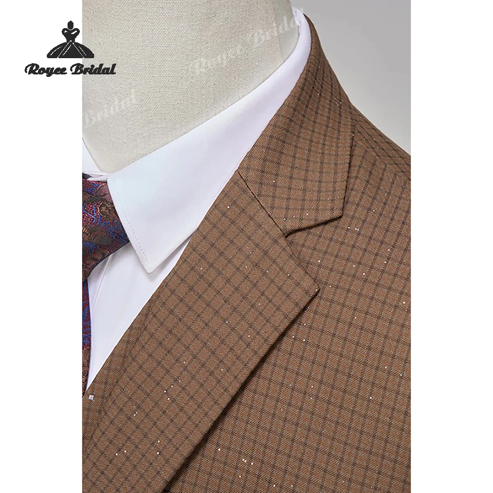 Plaid Beaded Two Piece Single Breasted Men's Suit Wedding 2026 Notched Lapel Evening Prom Suit Customized trajes para hombre