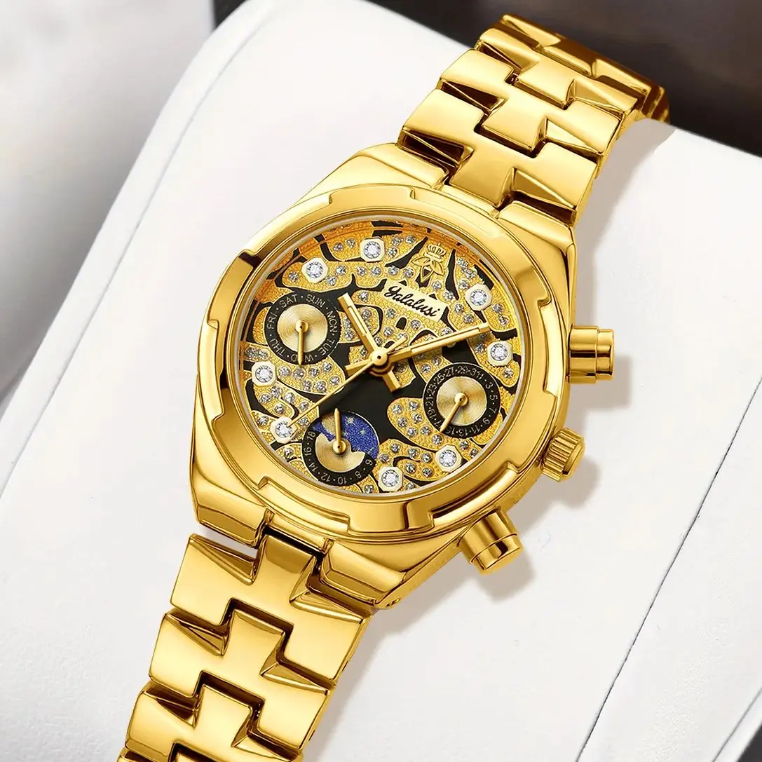 ساعة يد كوارتز جديدة فاخرة وعصرية من العلامة التجارية YaLaLuSi تتميز بتقويمًا، ومضيئة، وعرض نهاري، والمزيد من هدايا الهالوين
