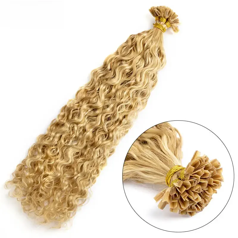 Extensions de cheveux humains à pointe en V, effet vague d'eau, blond, kératine, fusion, 14-26 pouces, cheveux Remy