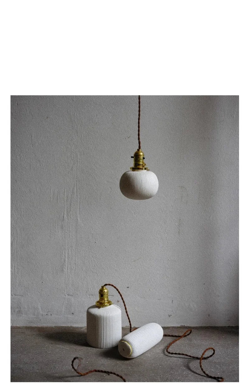 

Retro brass E27 pendant lamp handmade pleated ceramic light Nordic corridor restaurant bar study bedroom bedside chandelier