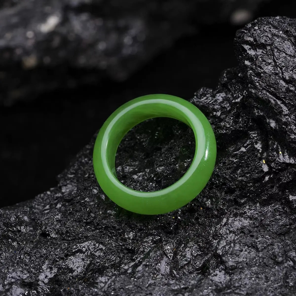 6mm Natural Green Jade Gemstone Ring Plain Fengshui Lucky Wedding Band Thumb Ring Hypoallergenic Jewelry Gift for Her Size 5-12 view 6