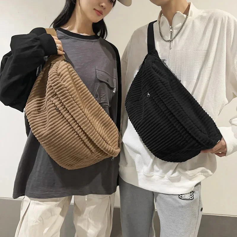 Torba na talię o dużej pojemności Damskie torby na ramię Crossbody Casual Fanny Pack Prosta torebka na telefon Sztruksowa torba na talię Damska torba bananowa — zdjęcie 2