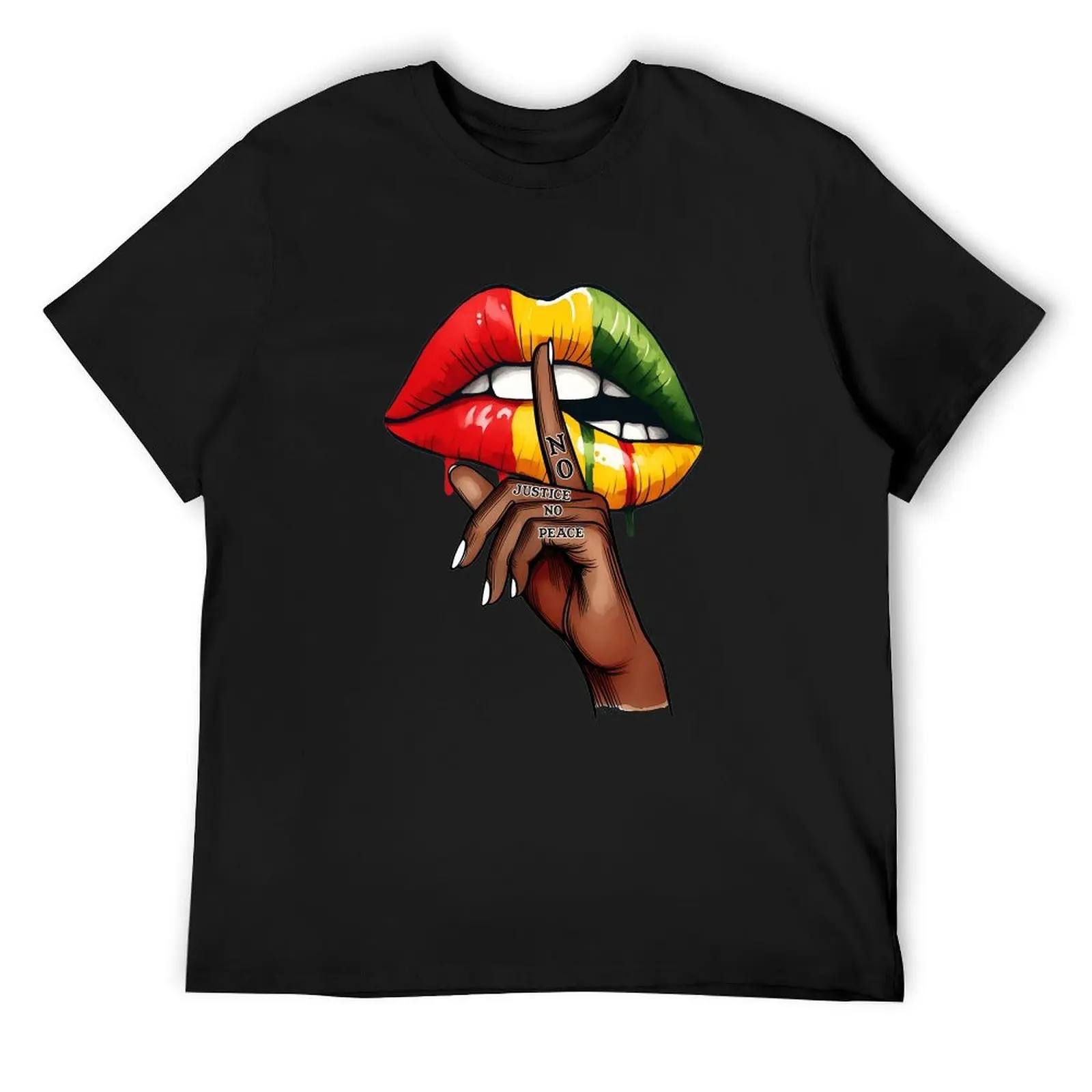 Juneteenth Civil Rights Tee No Justice No Peace Pan African Dripping Lips Silent Hand Statement Top