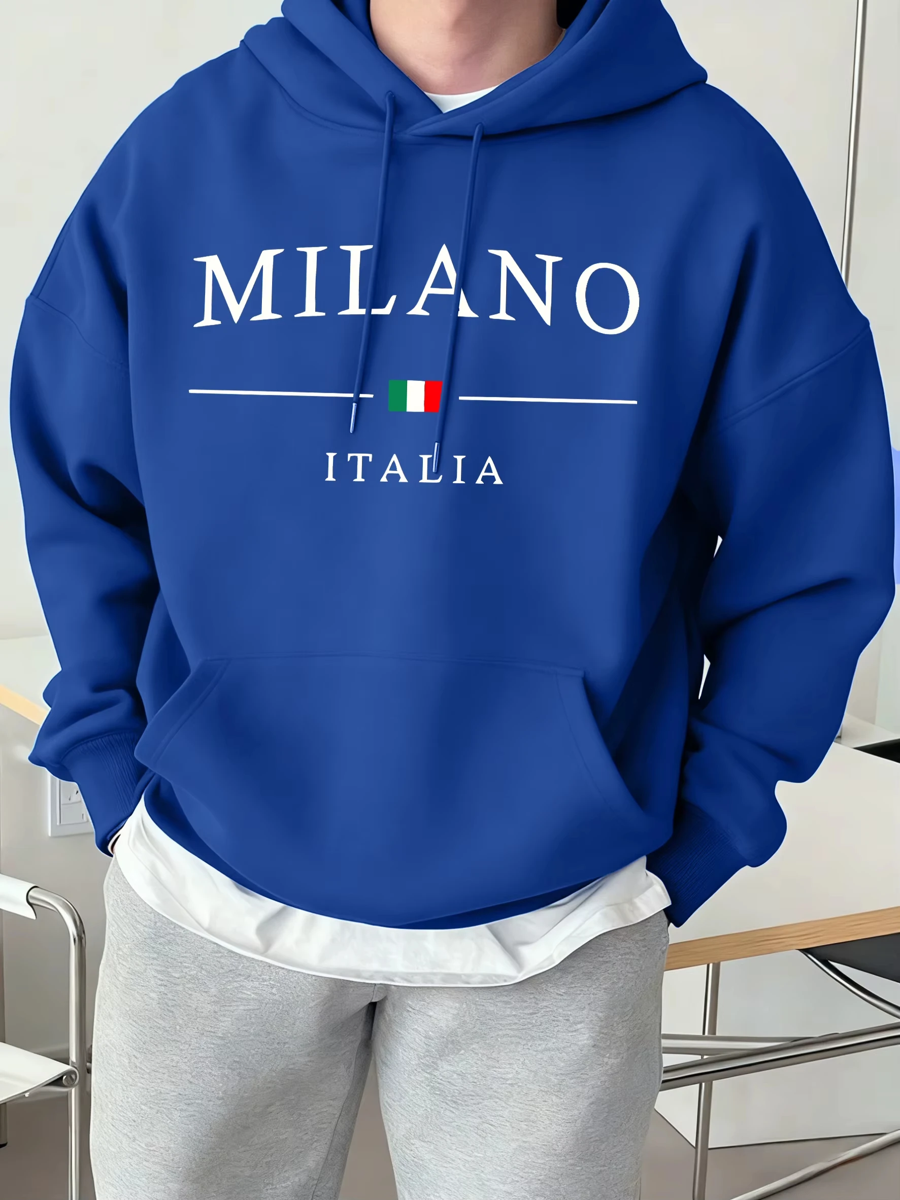 Italia Milano Kreativität Drucke Casual Hoodies Männer Straße Fleece Sweatshirts Herbst Warme Kleidung Tasche Weiche Unisex Streetwear