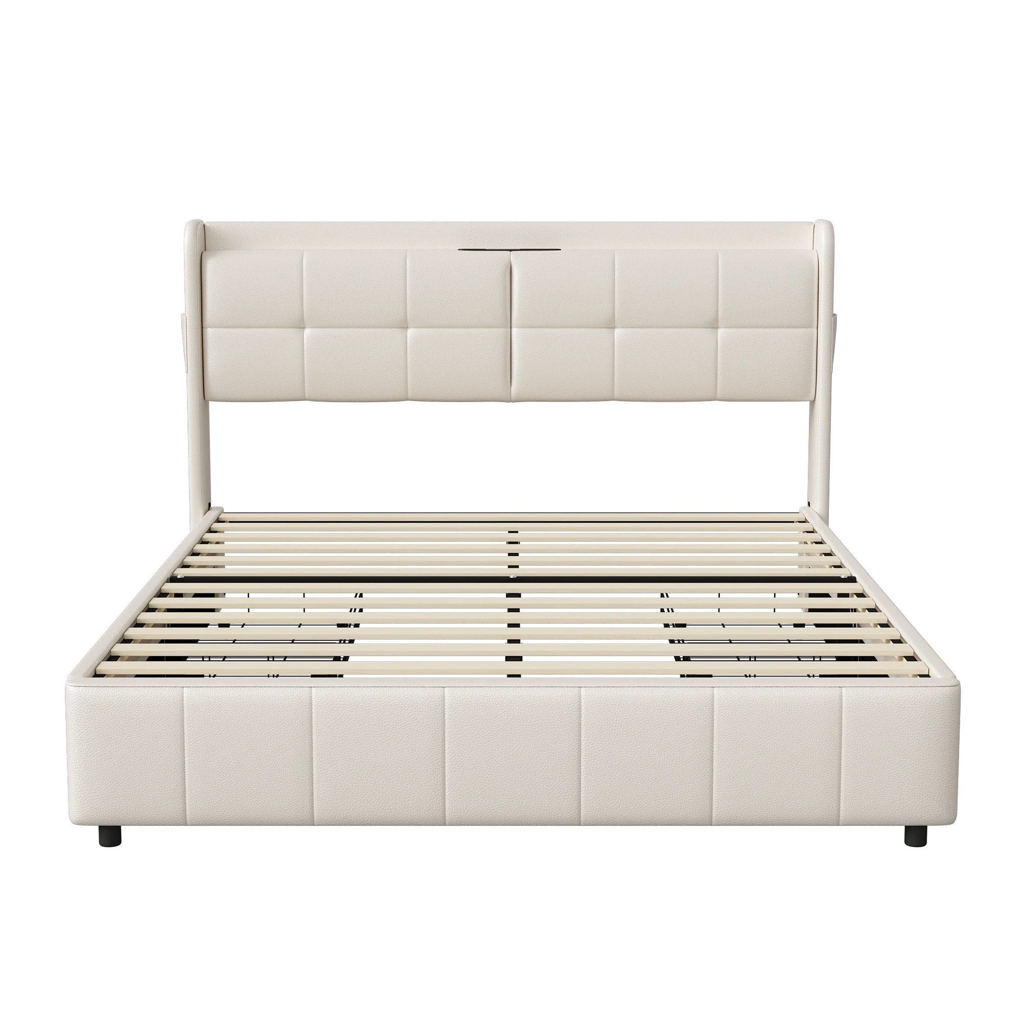 Anajqaqia 160x200cm Doppelbett, Erwachsenenbett, Bett mit 4 Aufbewahrungsschubladen, Modernes gepolstertes PU-Lederbettgestell für Schlafzimmer, Hauptschlafzimmer und Gästezimmer