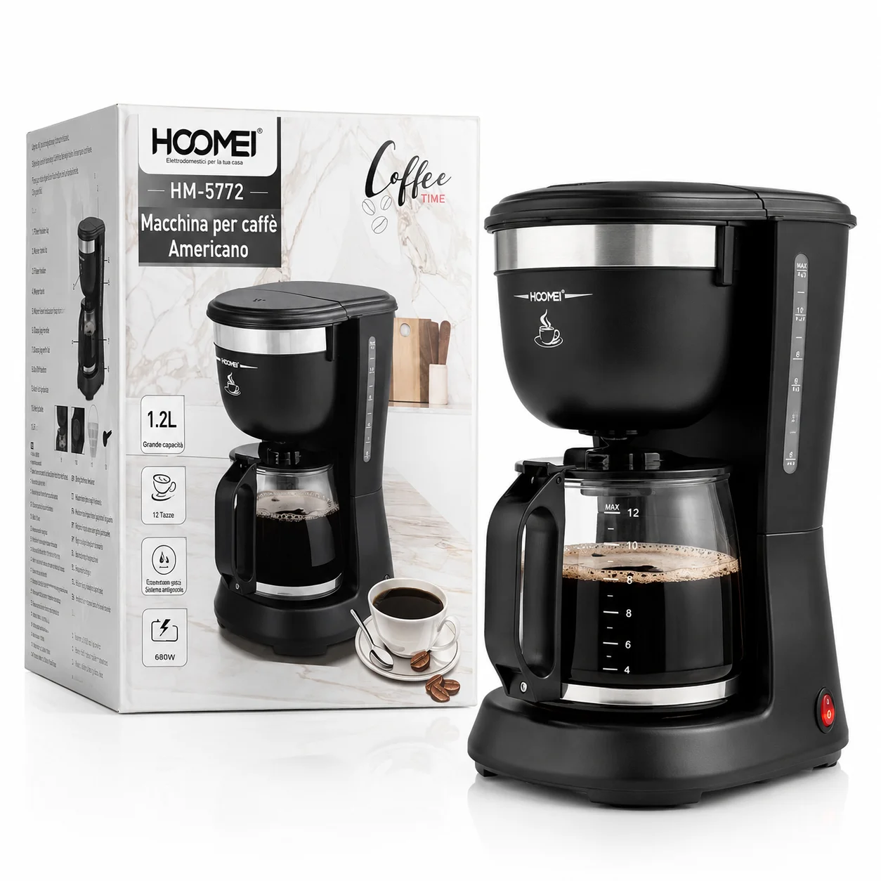 Amerikaans koffiezetapparaat, elektrisch filterkoffiezetapparaat, 680W 1,2L, stofzuigsysteem, warmteonderhoud 40 minuten