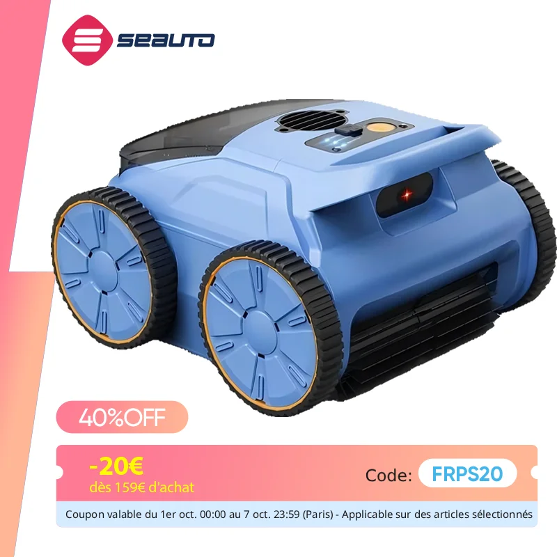 Aspirateur de piscine Seauto, 3 modes pour piscines creusées et hors sol jusqu'à 2150 m2. Ft., dure jusqu'à 150 minutes, moteur double sans balais 180 W