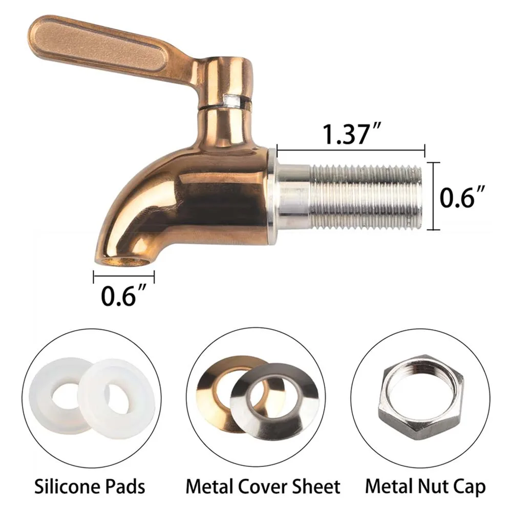 Drink Dispenser Spigot Champagne Stainless Steel Spigot Tap 16mm Replacement Spigot for Beverage Dispenser and Glass Jar Bottle