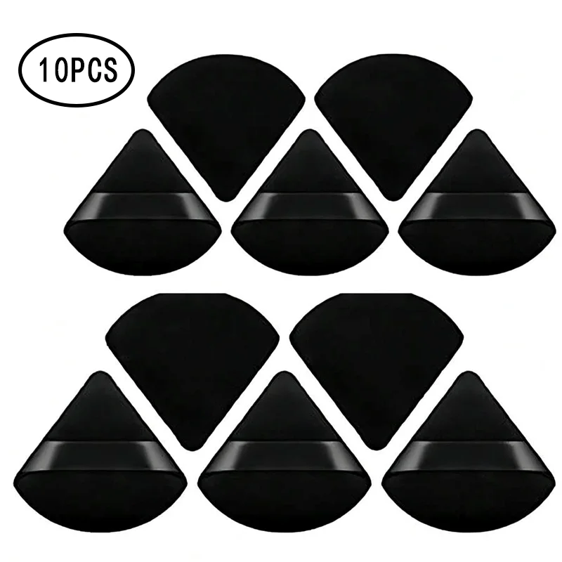 Confezione da 10 soffio per cipria bifacciale - Forma a triangolo, per fissare polvere, fondotinta, uso liquido e asciutto, non assorbente, morbido (nero