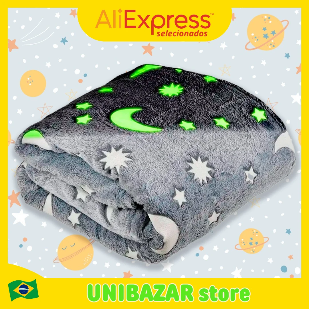 Blanket Children Single Blanket Glow In The Dark Grey Print Moon and Star 1,2x1,5m Soft Cozy Ideal for Decoration