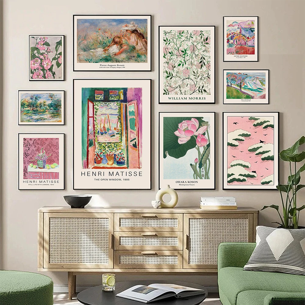 Astratta Matisse Flower Green Pink Gallery Nordic poster e stampe Wall Art Canvas Painting Wall Picture For Living Room Decor