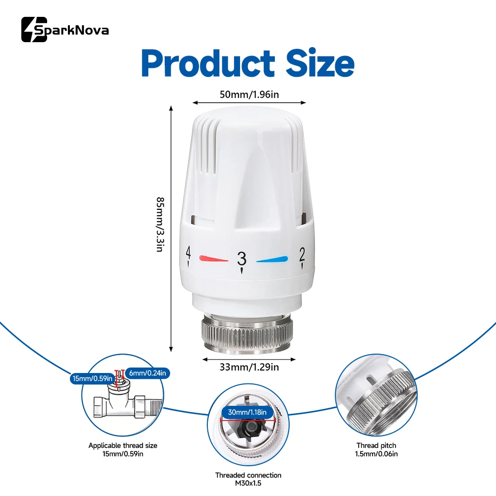 4/6/8PCS Thermostatic Radiator Valve Heads Adjustable Temperature Control TRV Thermostat Replacement for Home Heating Radiators