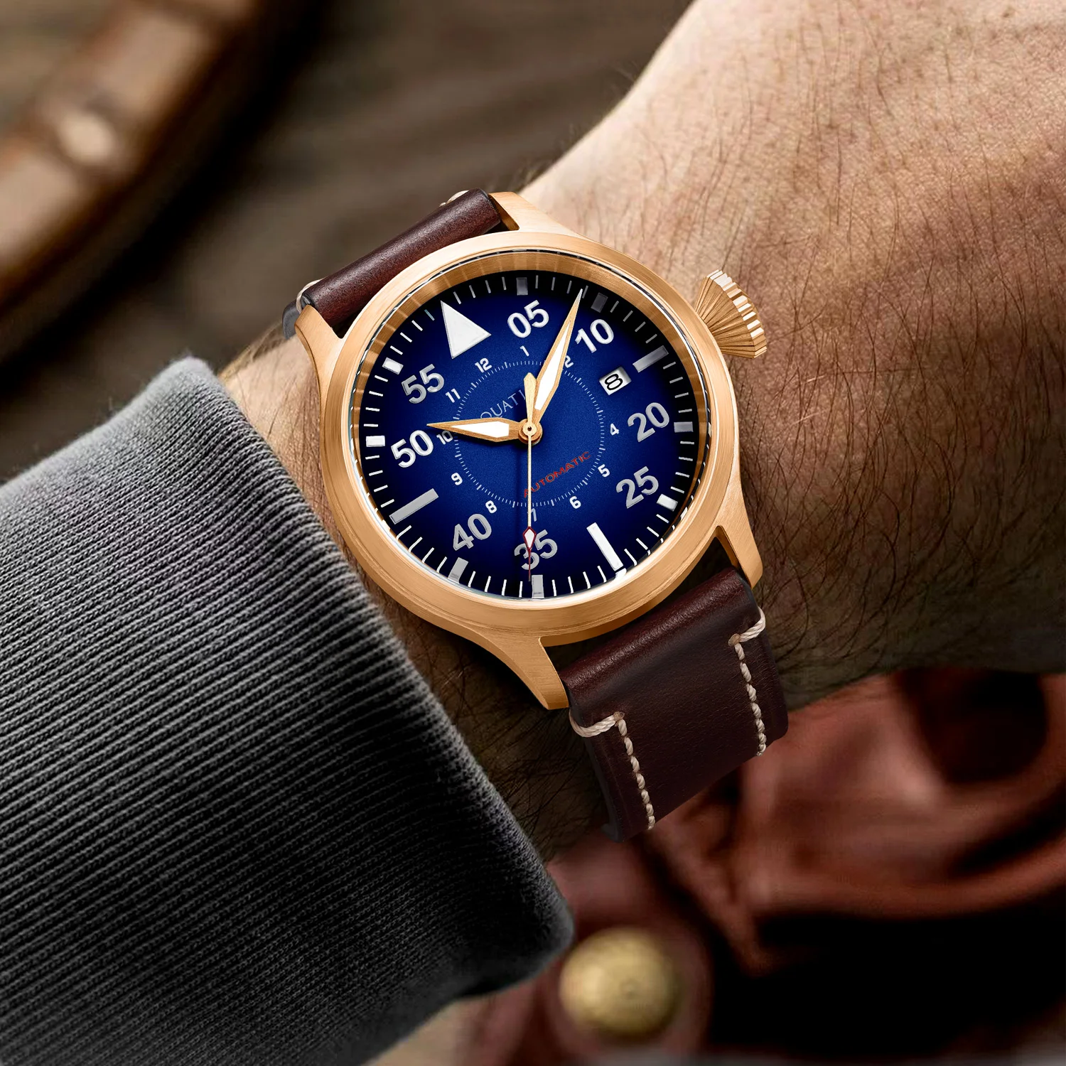 Bronze Horizon Hawk Gradient Blue Dial Automatic Pilot Watch