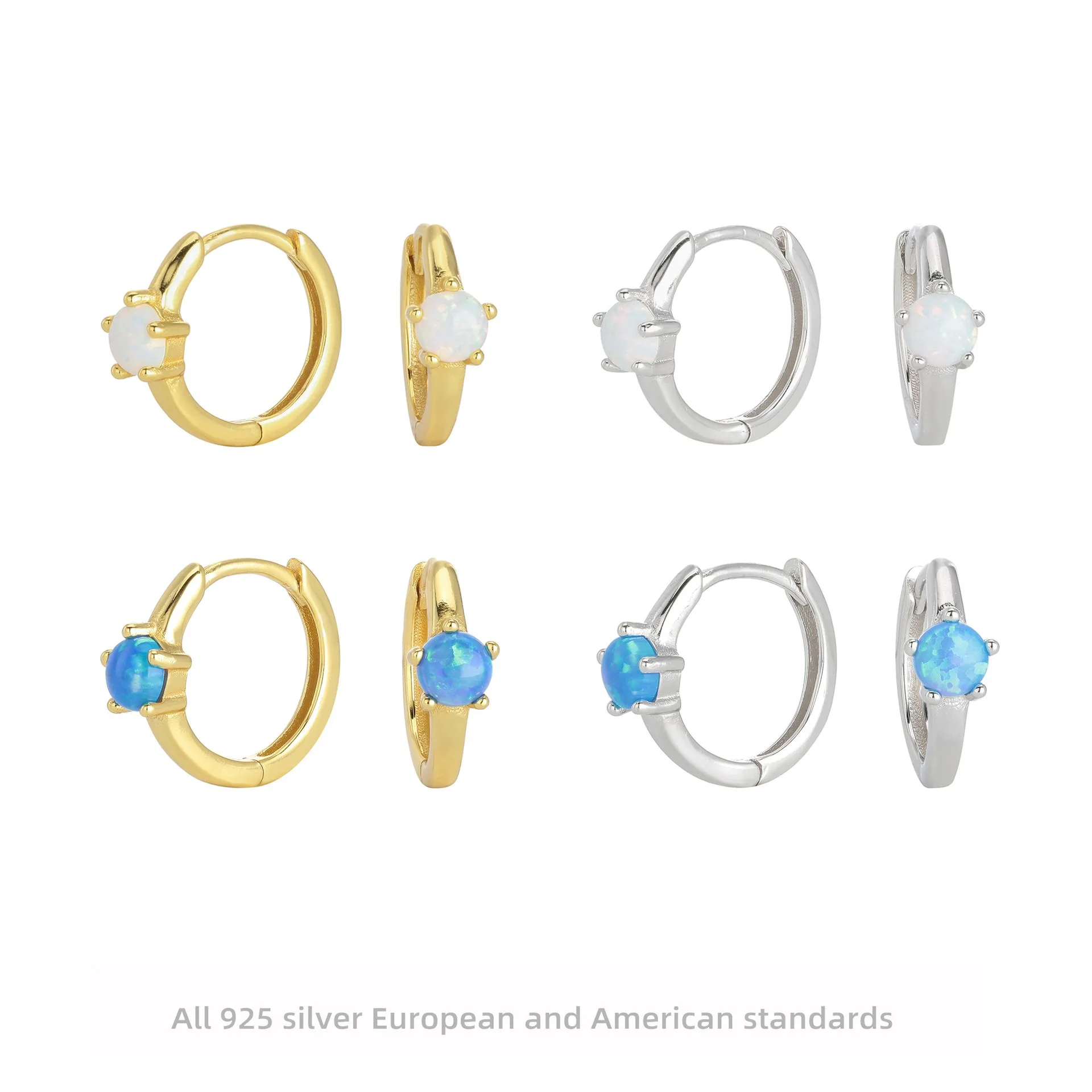 

S925 Sterling Silver Opal Hoop Earrings for Women Minimalist Elegant Hypoallergenic Dainty Everyday Jewelry Gift