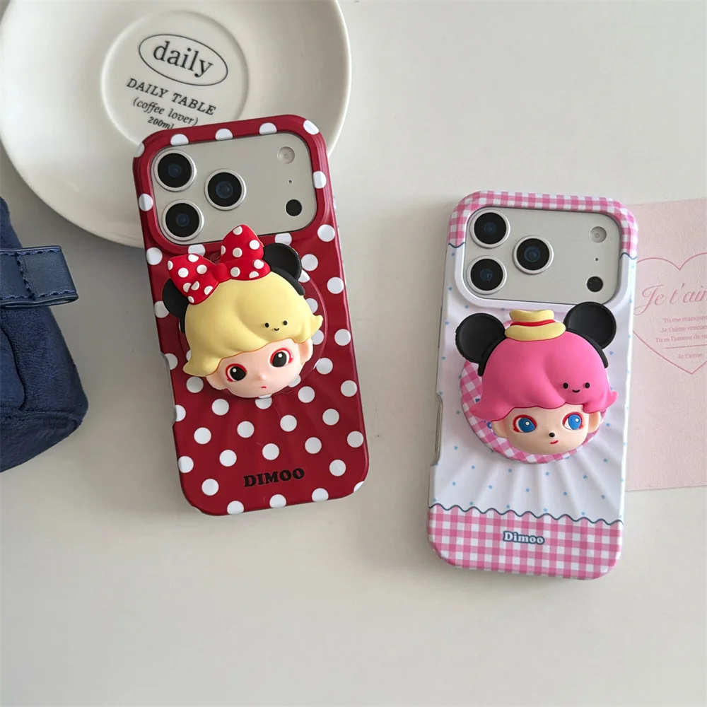 

Cartoon Mickey Minnie Cute Polka Dot with Fro Magnetic Bracket Phone Case, Suitable for iPhone 17 Pro Max 14 15 16 13 Pro Max Pr