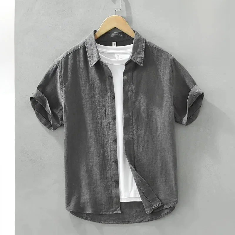 Letnia nowa lniana bawełniana koszula na co dzień dla mężczyzn odzież w stylu vintage z krótkim rękawem Streetwear C2759 — zdjęcie 2