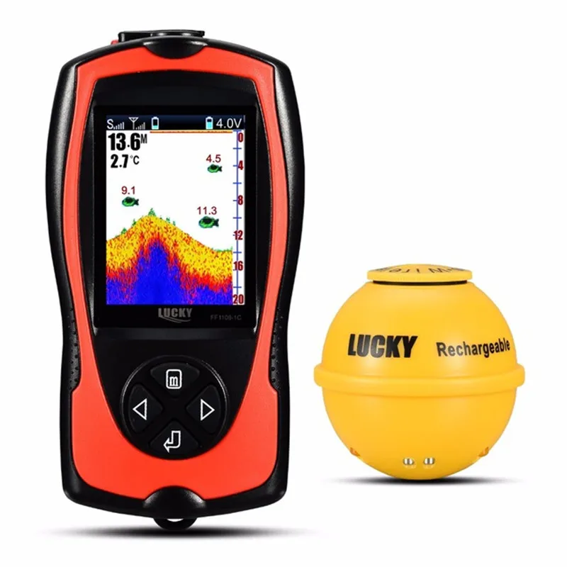 LUCKY Rechargeable Fish Finder Wireless FF1108-1CWLA Sonar Sensor Deeper Fishfinder 147 Feet Water Depth Echo Sounder Fishing