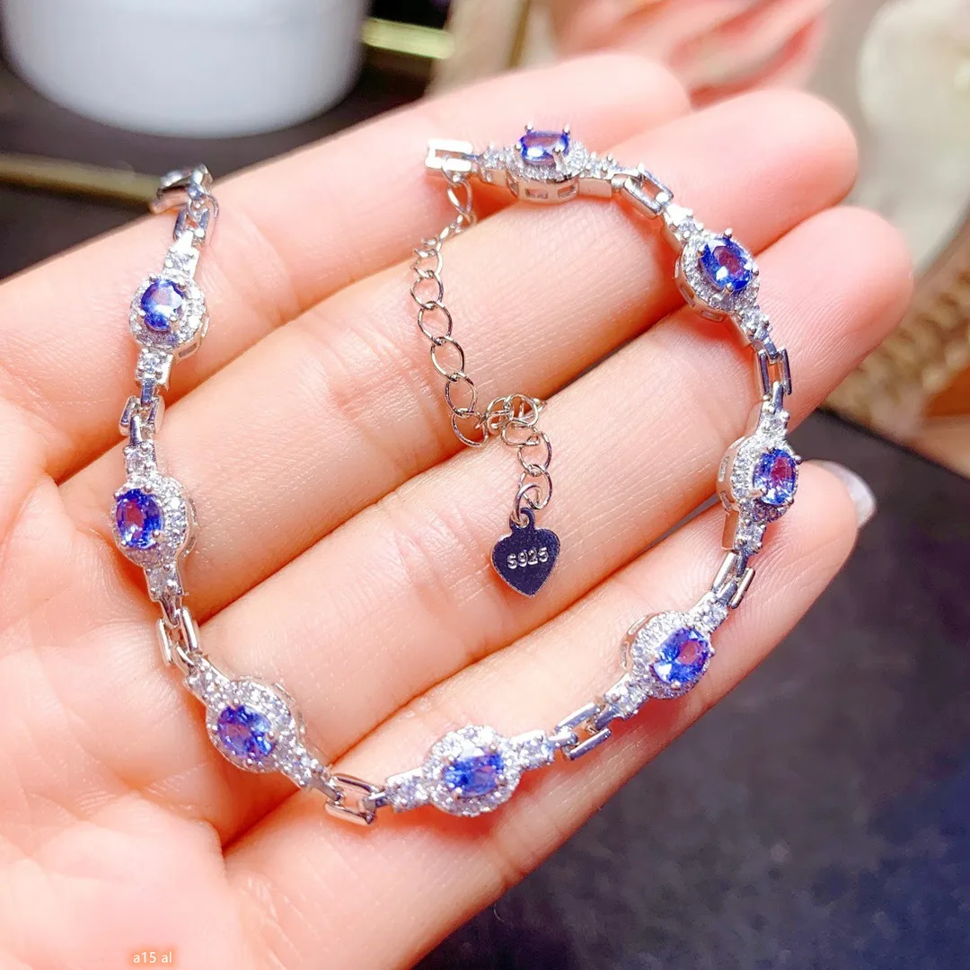 

925 sterling silver natural Tanzanite gemstone 3x4mm girls electroplated platinum bracelet to girlfriend New Year birthday party