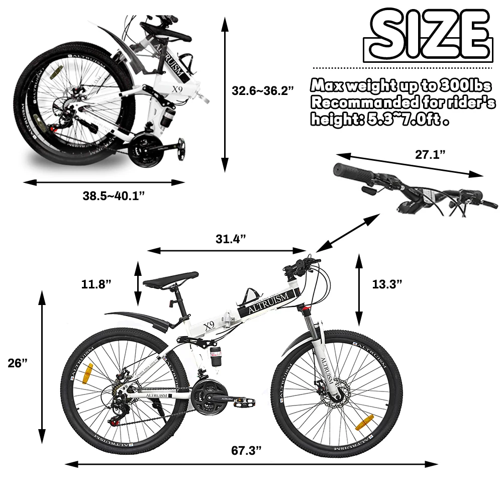 X9 21Speed Shimano للطي دراجة هوائية جبلية مكبح قرصي 26 بوصة دراجة ماركة الدراجات للنساء الرجال الاطفال |   دراجة ألتروزم #2