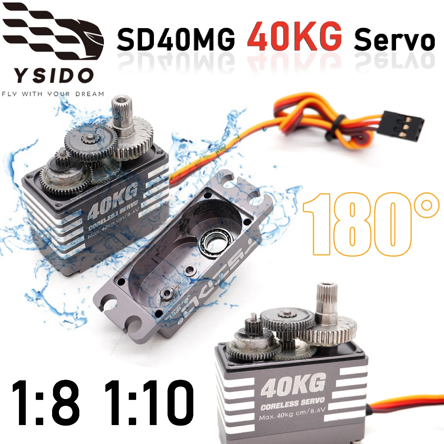 YSIDO Large Torque SD40MG 40KG Waterproof Servo 180 Degree for 1:8 1:10 Scale Traxxas Scx10 RC Clawer Truck Car DIY Model Toy