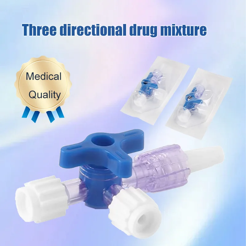 Plastic Three Way Stop Cock for Clinical Hospital Luer Lock Adapter 3 Way Stopcock Flexiable T-Connector Extension Tube