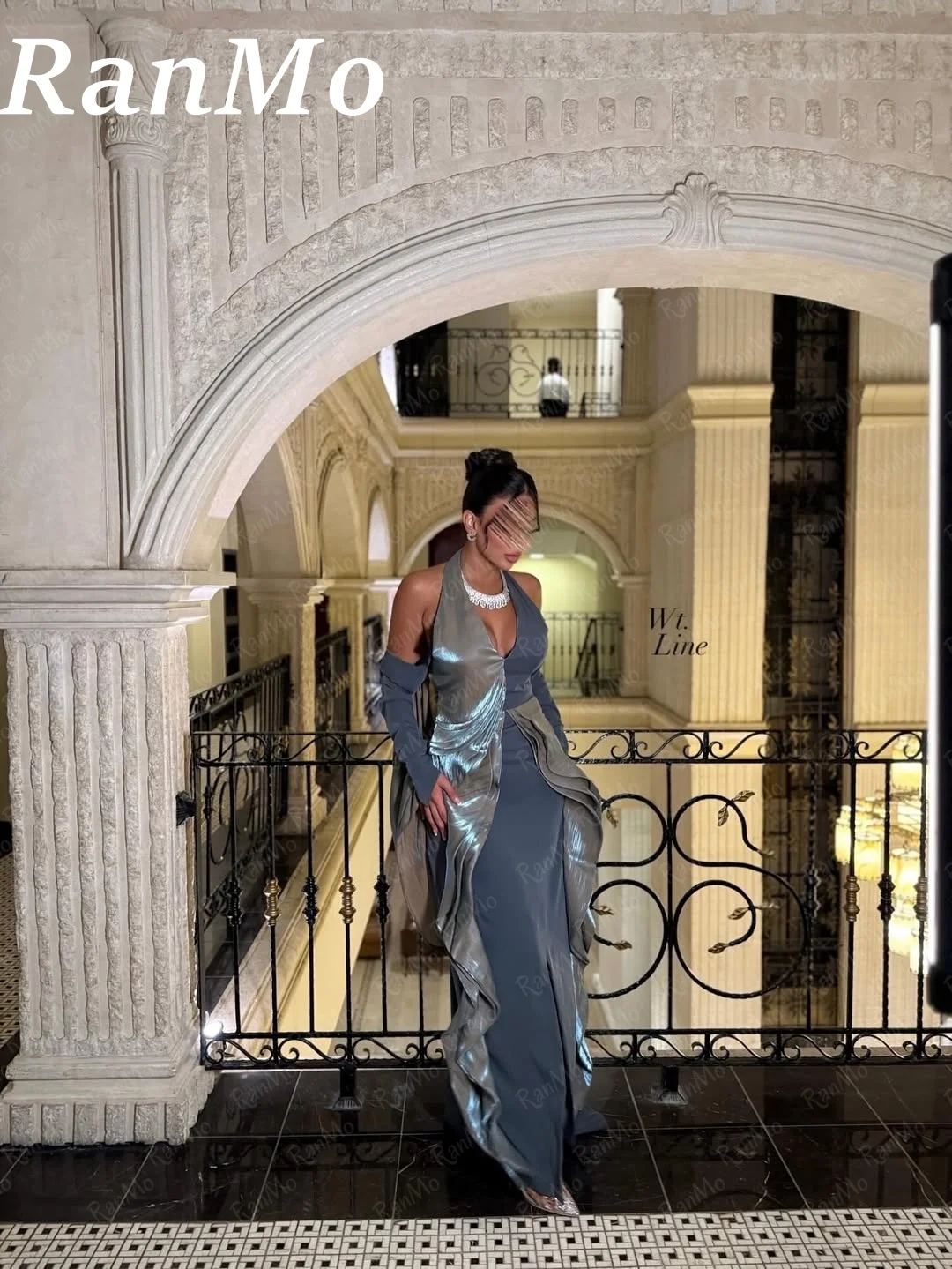 Ranmo Customized Blue Elegant Halter Off Shoulder Evening Dress Pleat 2025 Sexy Vestido Party for Wedding Women Dress Prom Gown