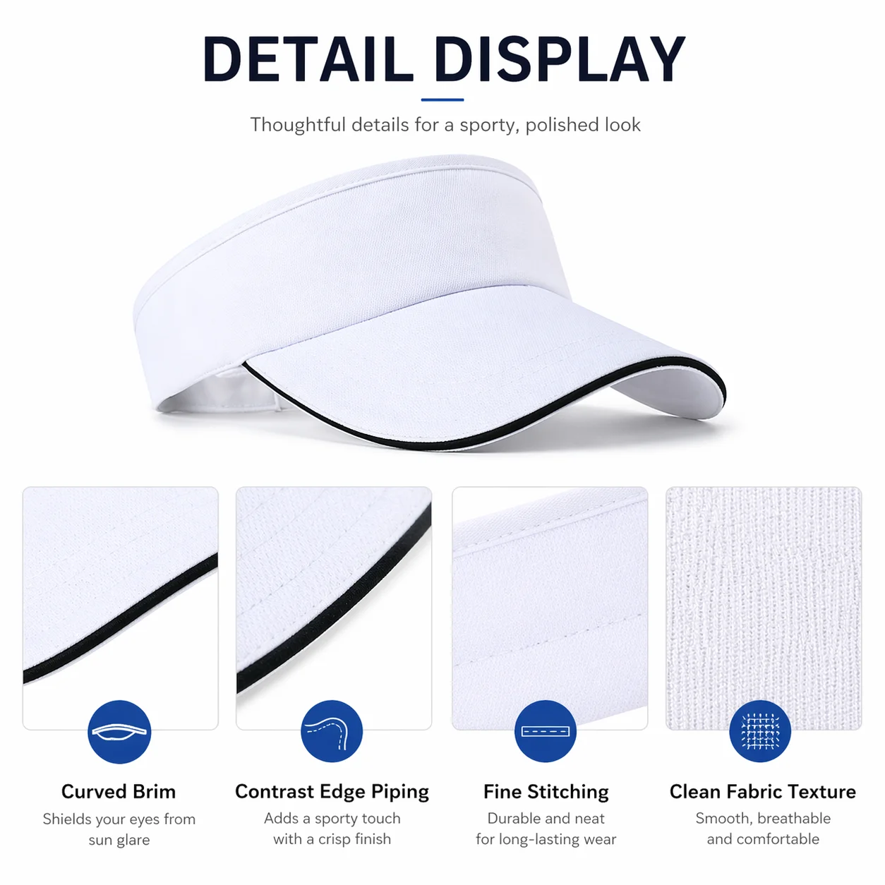 Adjustable Sports Sun Visor Hat for Women Men Solid Color Breathable Wide Brim Summer Cap for Golf Tennis Running Beach Outdoor