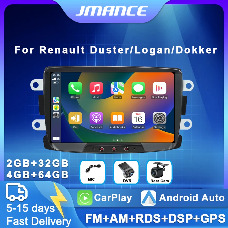 

JMANCE 2din Android 12 Car Radio 8'' Autoradio Car Multimedia Player GPS Mirrorlink Car Stereo For Renault Duster/Logan/Dokker