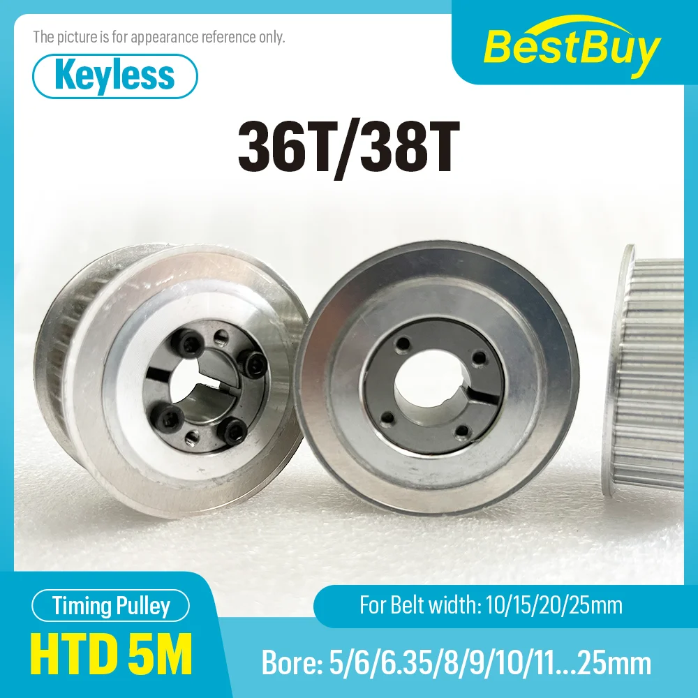 

36T/38T 5M Timing Pulley Keyless Bushing Bore 5/6/6.35/8/9/10/11-28mm HTD 5M Synchronous Wheel For Belt Width 10/15/20/25mm