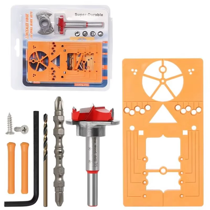 35mm Hinge Hole Drilling Guide Locator Set Adjustable Jig Drill Bit Woodworking Door Hole Opener Formwork Cabinet Instal Tool