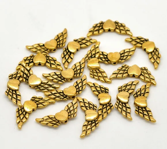 DoreenBeads 50PCs Silver Color Heart& Wing Spacer Beads Gold Color Loose Beads for DIY Jewelry Making  22x9mm (B13230), yiwu