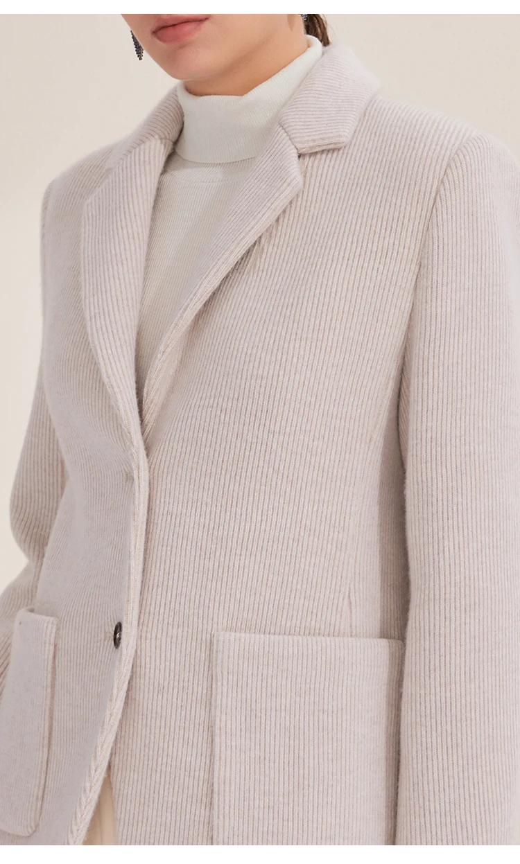 BY4521228 Damen Blazer aus weicher Wolle mit Strickstruktur, Reverskragen, Knopfleiste und Taschendetail, Winter, Büro, Freizeit – Detail 10