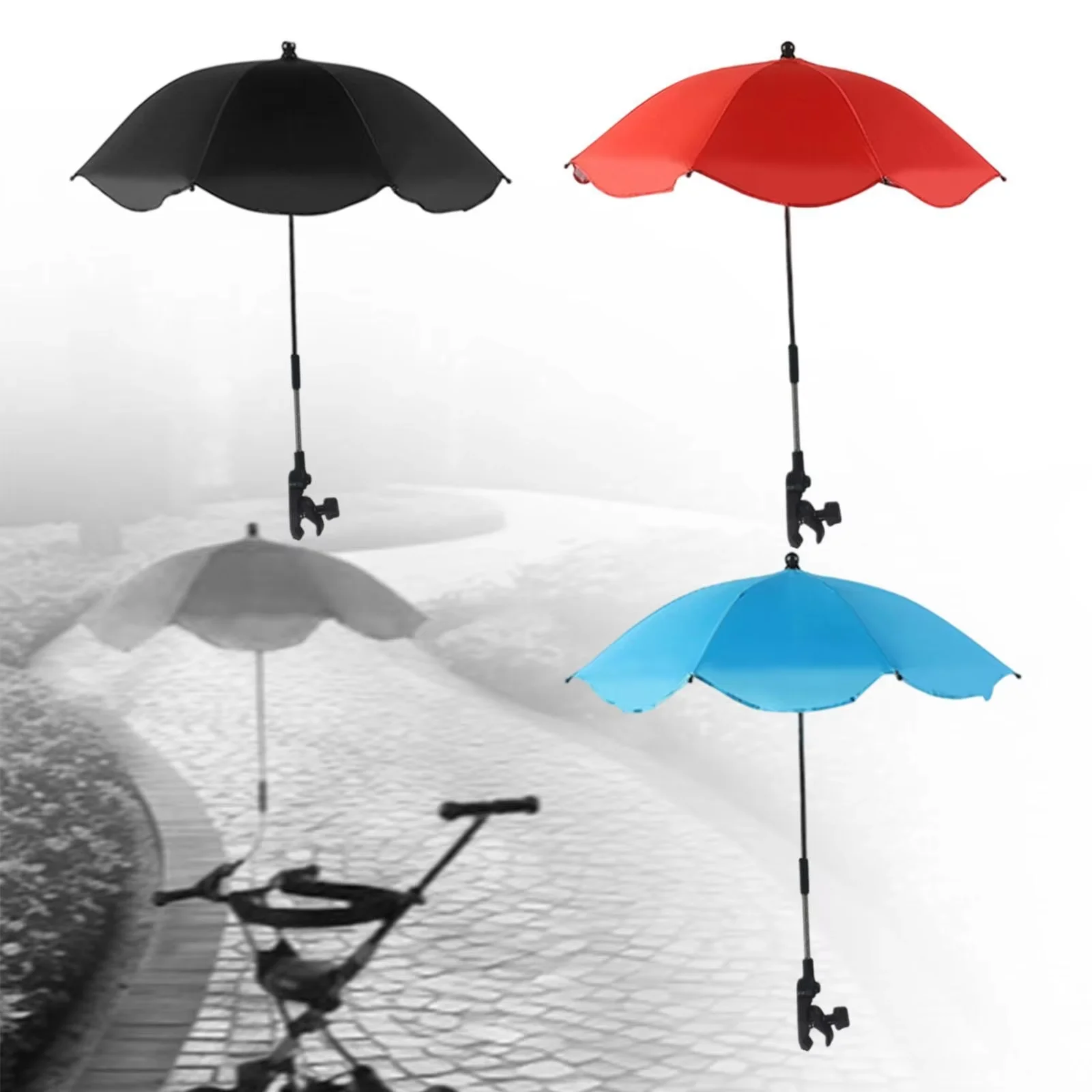 Beach Chair Parasols Stroller Umbrella, Adjustable Child Stroller Umbrella Clamp 360° Tear Resistant for Travel Patio Outdoor