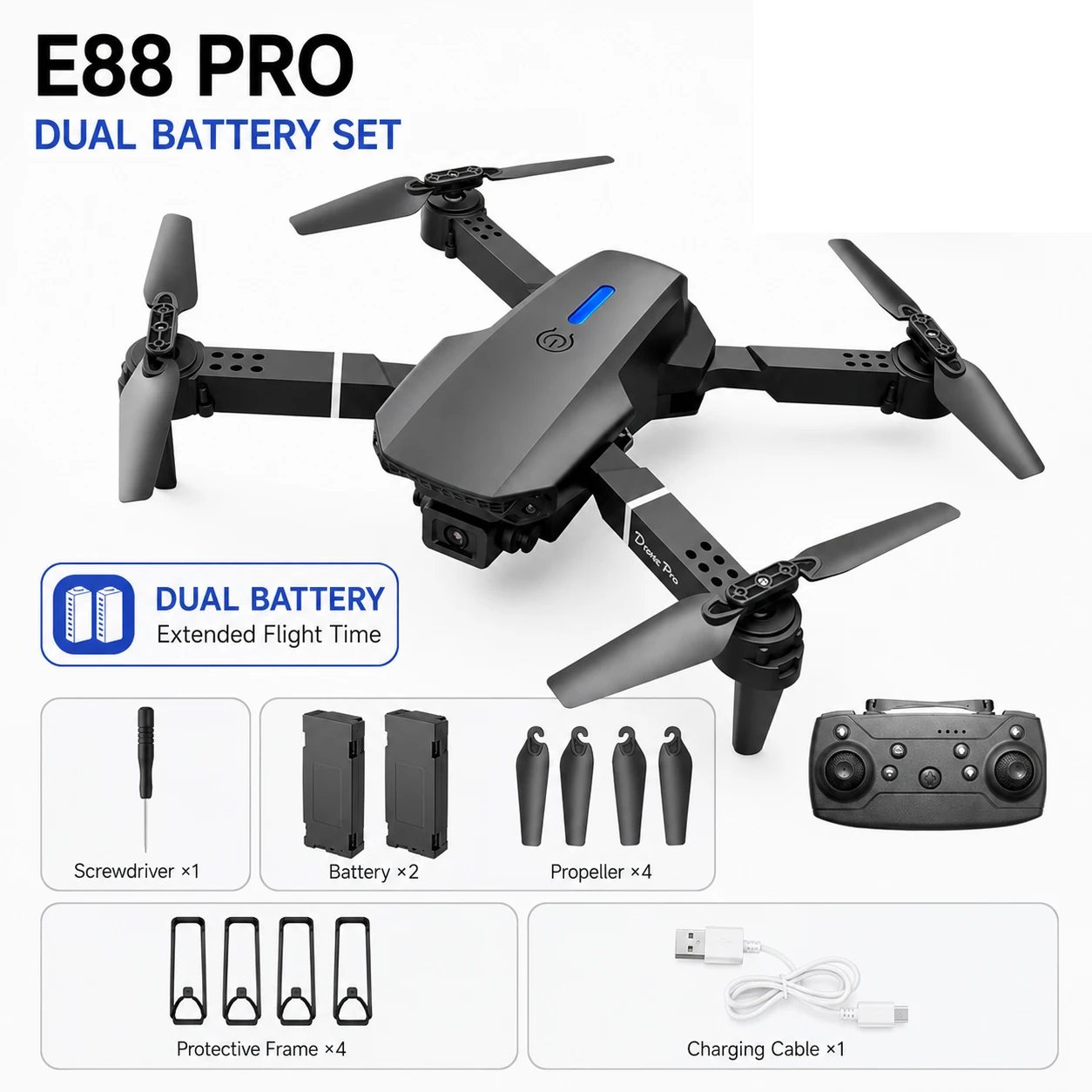 ZNLYRION RC Drone 8K E88 Foldable 8K Dual Camera WiFi FPV Quadcopter with Optical Flow Hovering 360° Flip One Key Takeoff Altitude Hold Remote Control Drone with Carrying Case for Beginners