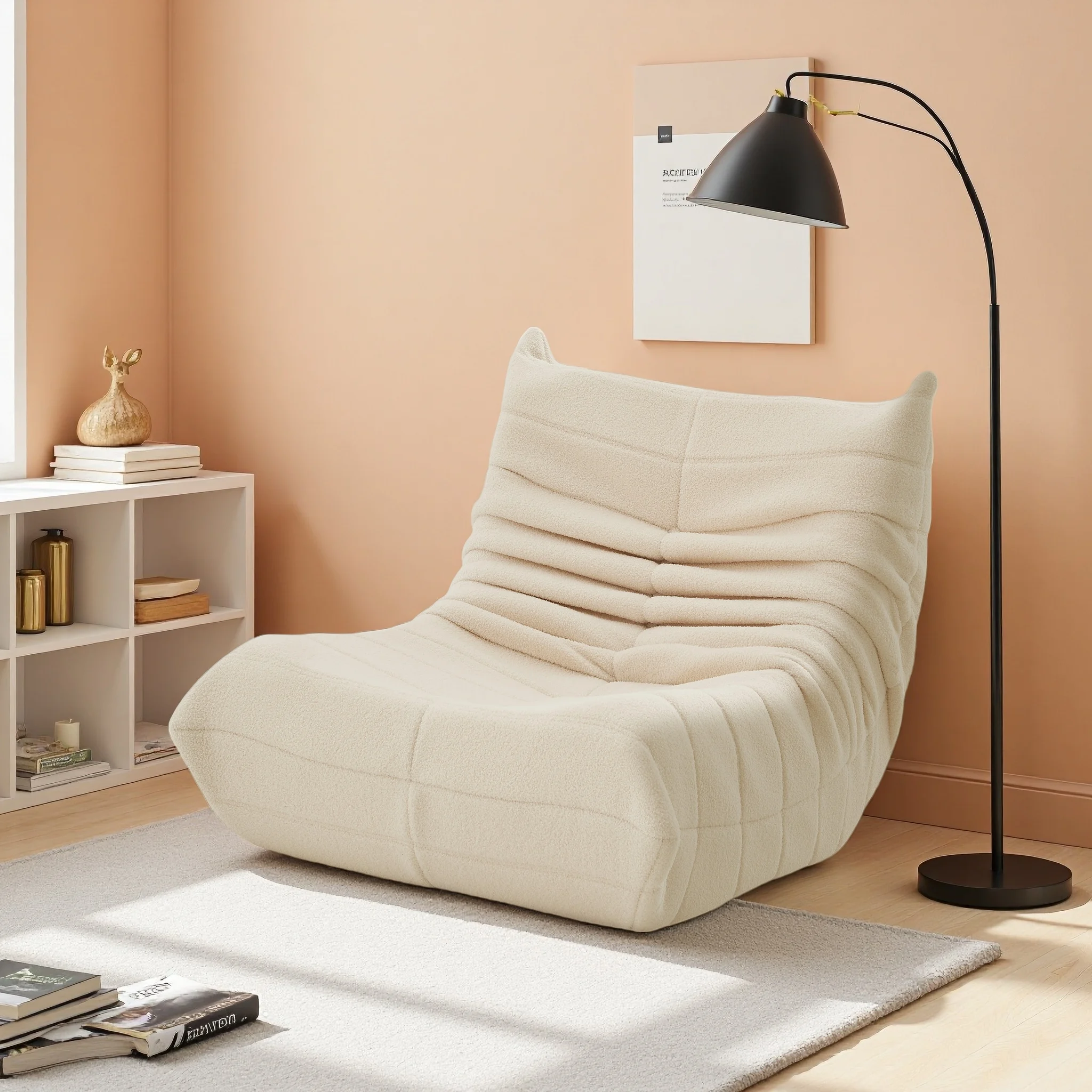 Canapé pouf Rosahqnda, canapé paresseux, chaise de lecture avec dossier, pour salon ou chambre à coucher, beige, peau d'amb