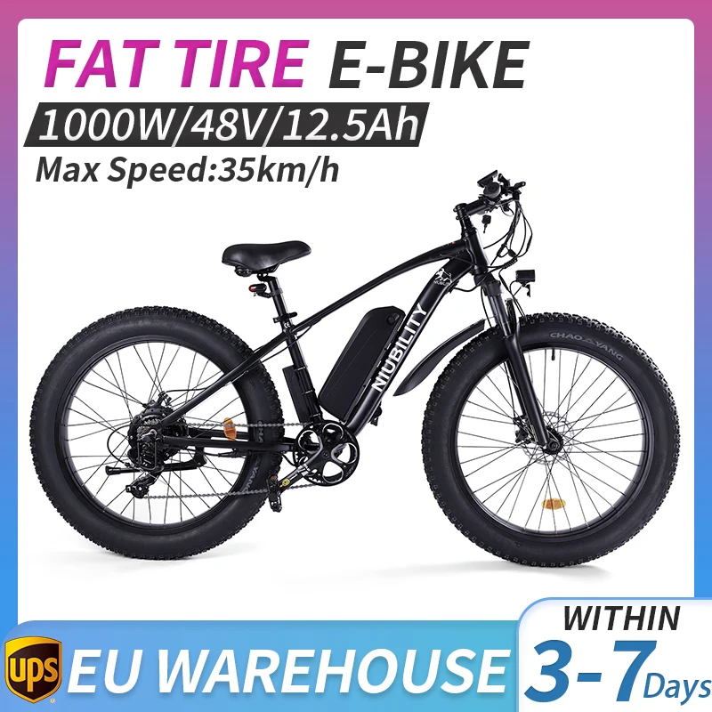 B26 26 INCH FAT TYRE 26*4.0 1000W 48V12.5Ah Electric Mountain Bike Removable Lithium Battery