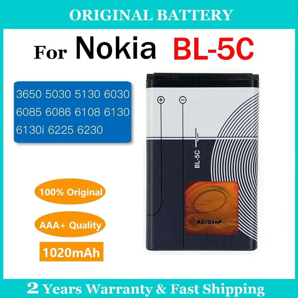 BL-5C 1020mAh Original Battery For Broadcast Radio Nokia 1100 1110 1200 1208 1280 1600 2600 2700 3100 3110 5130 6230 6230i N70