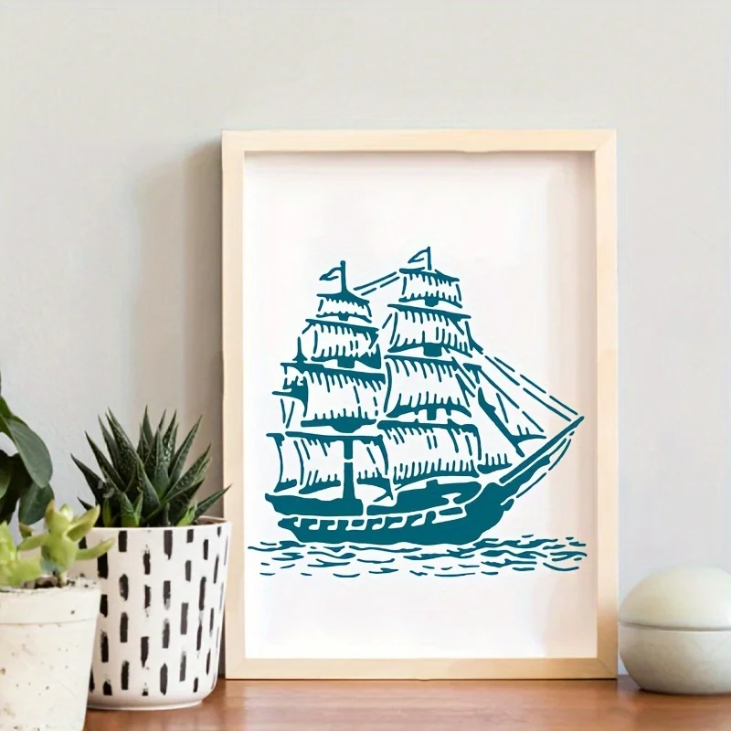 3個入り 7.9インチ 灯台と帆船の絵画ステンシルセット DIYウォールアート、木材、布、家の装飾、再利用可能なクラフトテンプレート用